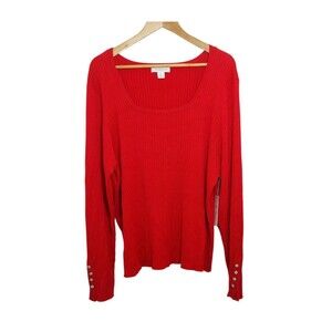 Liz Claiborne Women's Size 2X Sweater Red Silver Accent Buttons Long Sleeve